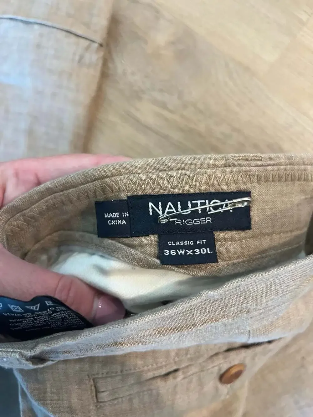 Nautica Rigger, 100% Linen Cuffed Pleated Pants, Beige, Business Casual, 36x30